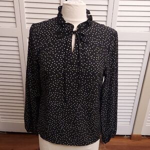 Black Polka Dot Tie-Neck Blouse